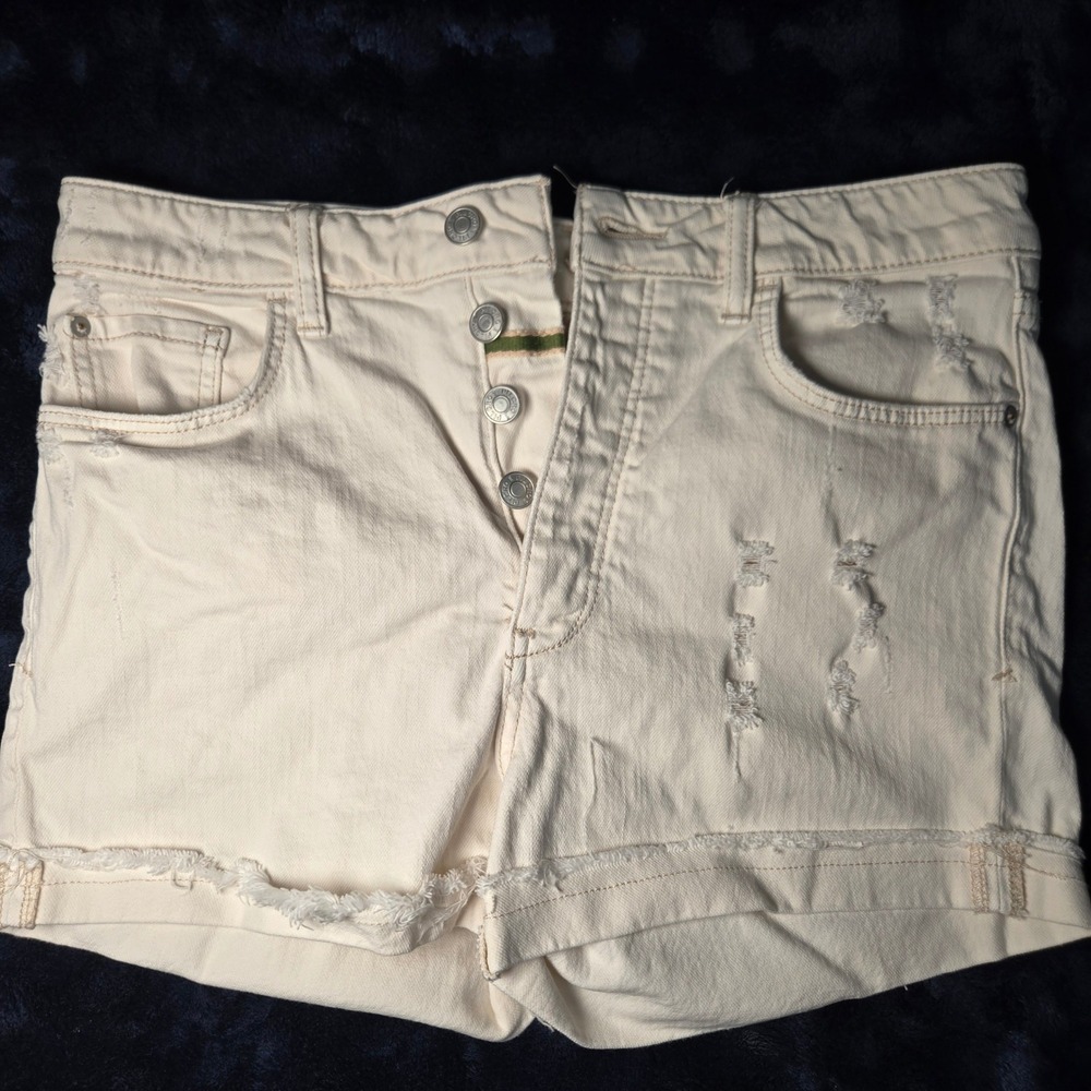 Pilcro and the Letterpress Ivory Denim Shorts Button Fly Distressed Size 30